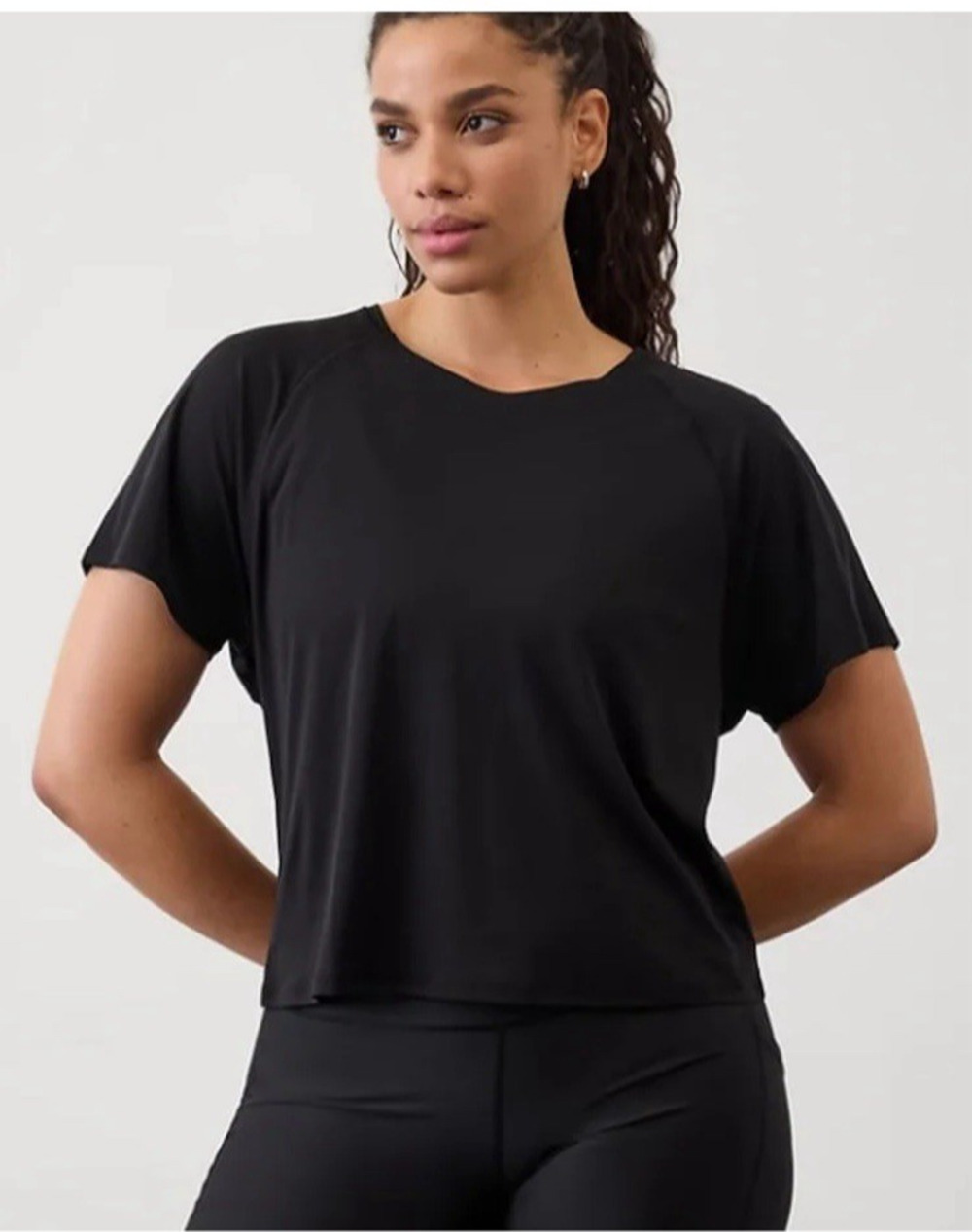 Athleta Shirt Womens Large NEW Black Breathable Lightweight Gym Grid Knit Tee
